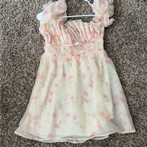 Storia Pink and Cream Floral Mini Dress
